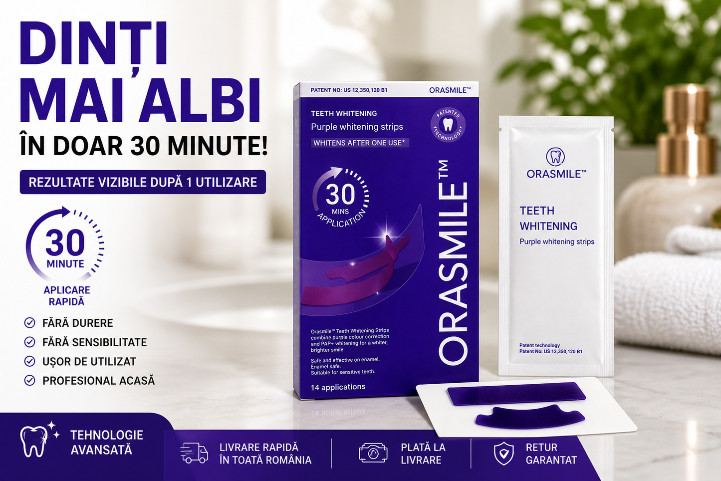 OraSmile™ – Benzi pentru Albirea Dinților în 30 Minute